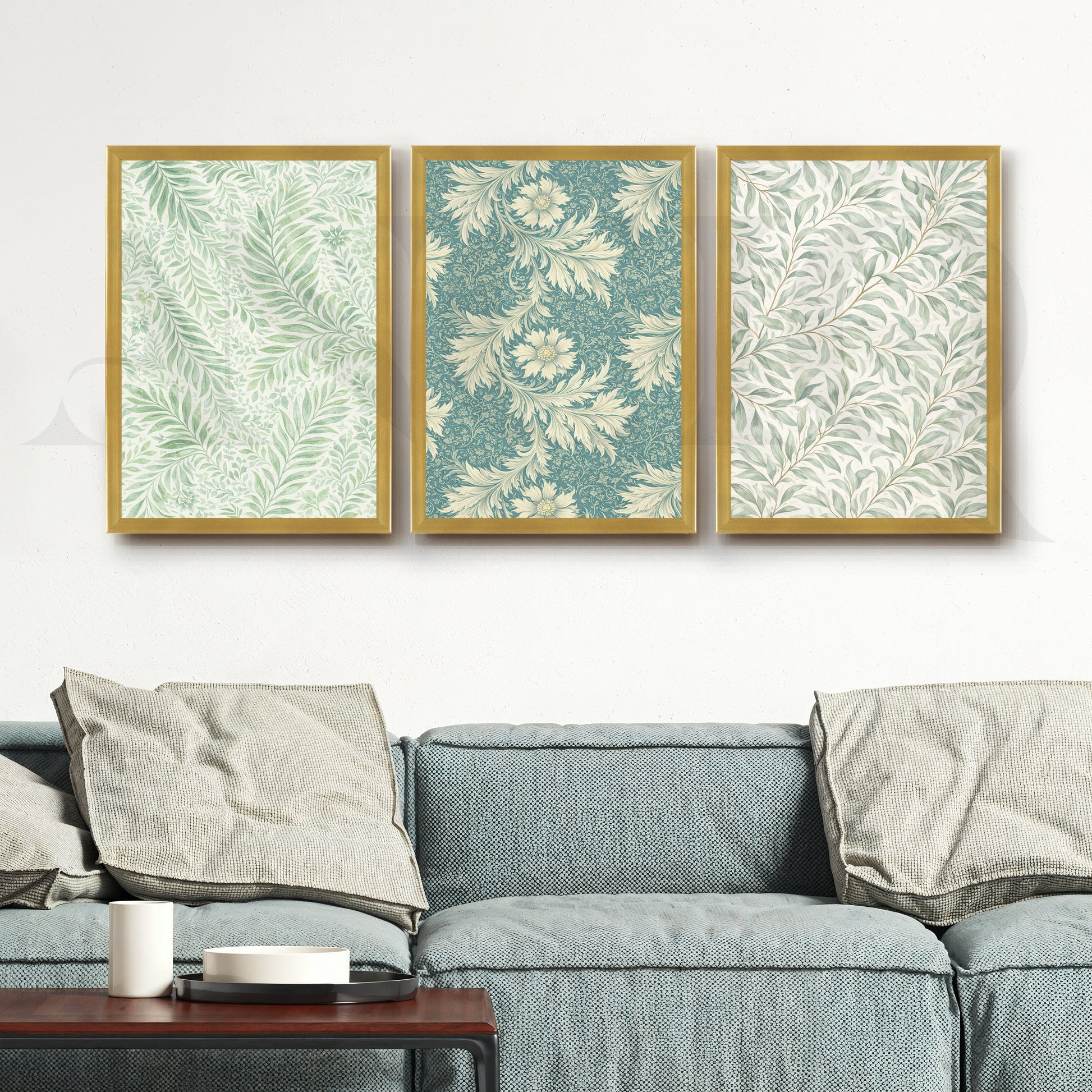 Vintage Botanical Textile Gallery Wall – Set of 3 Pattern Artworks - 18 x 24 Inches for Living Room