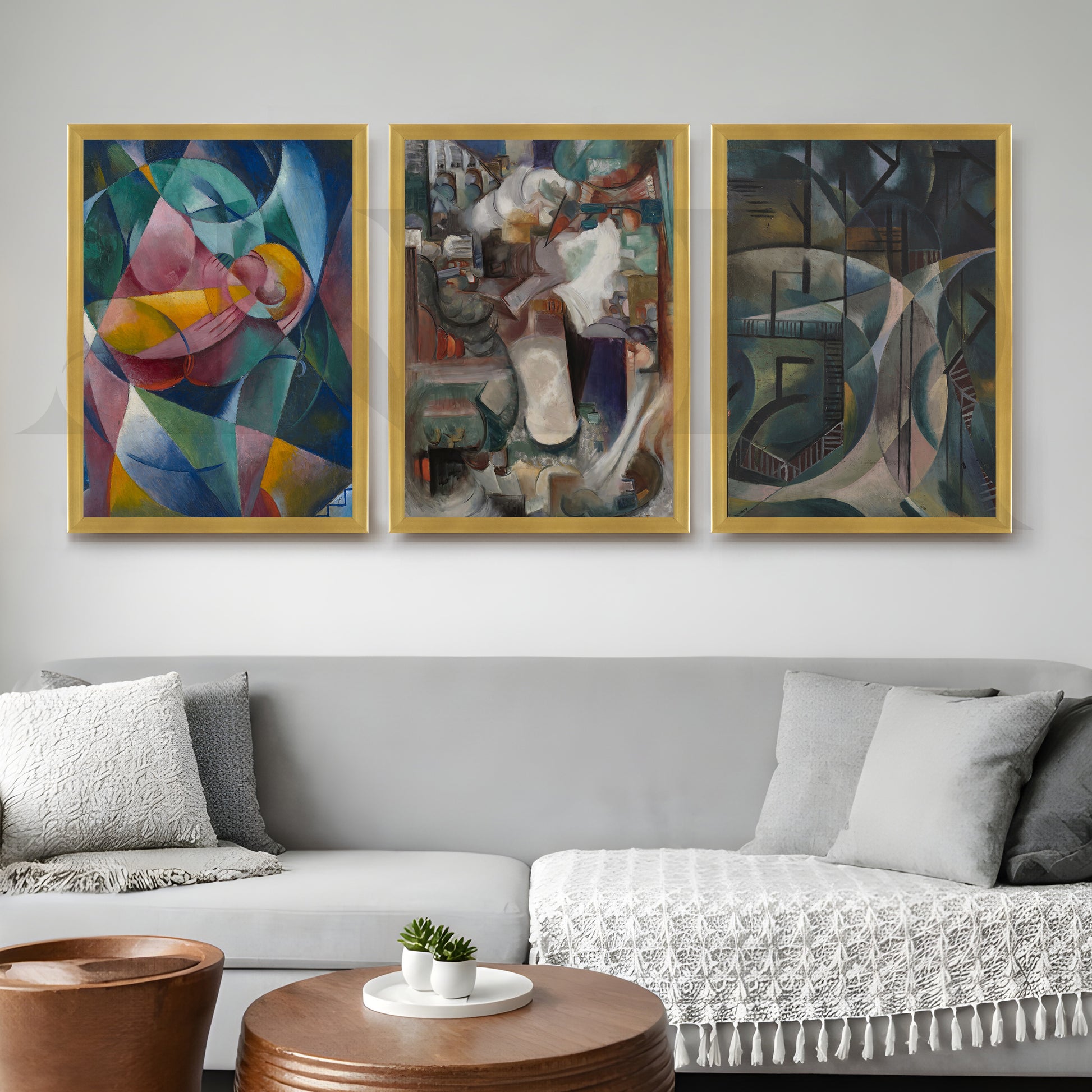 Modern Cubist Expression Gallery Wall – Set of 3 Abstract Artworks - 18 x 24 Inches for Living Room