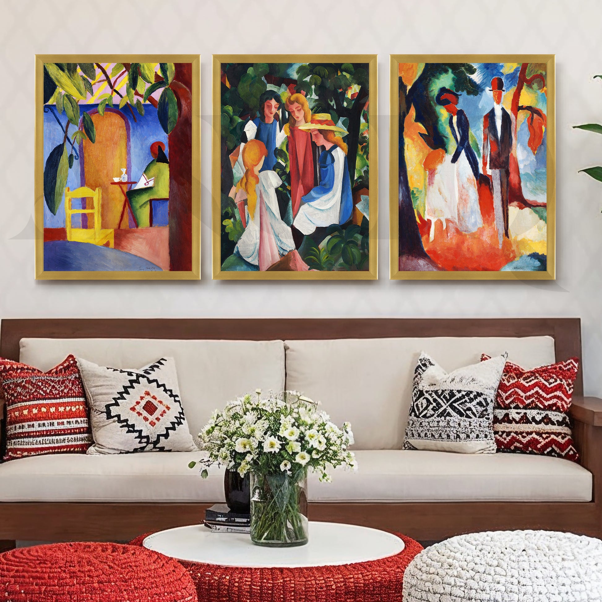 Expressionist Garden Scenes Gallery Wall – Set of 3 Modern Artworks - 18 x 24 Inches for Living Room