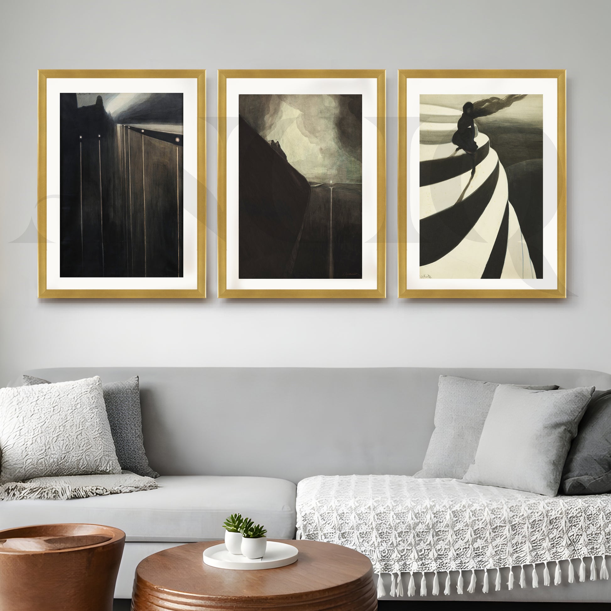 Moody Abstract Noir Gallery Wall – Set of 3 Contemporary Artworks - 18 x 24 Inches for Living Room