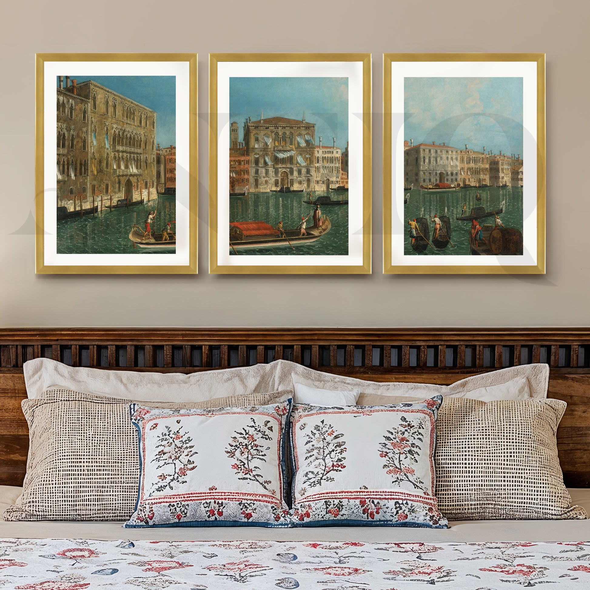 Venetian Canal Cityscape Gallery Wall – Set of 3 Classic European Artworks - 18 x 24 Inches for Stylish Bedroom