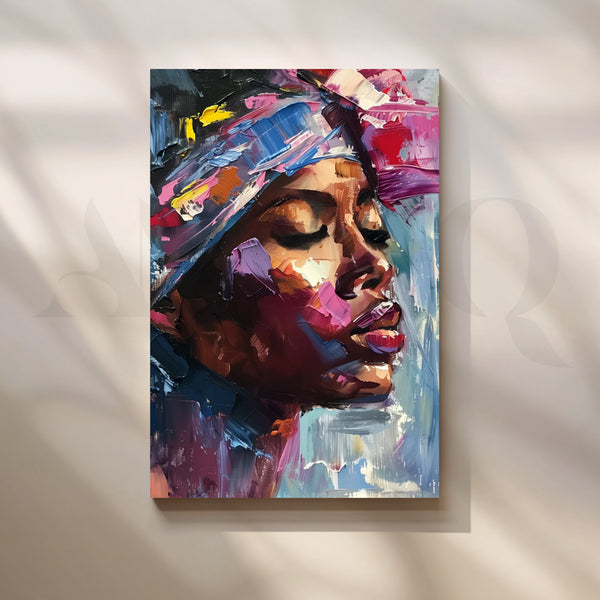 Afro Muse in Magenta Canvas Painting for Living Room