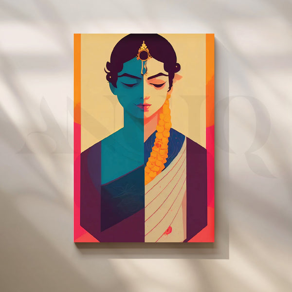 Split-Color Sari Muse Canvas Painting for Living Room