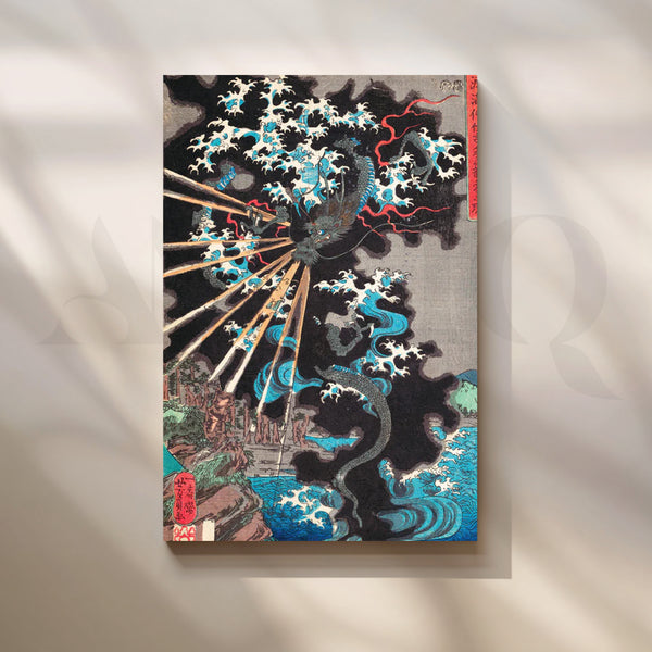 Storm Dragon Ukiyo-e Canvas Painting for Modern Living Room & Home Office