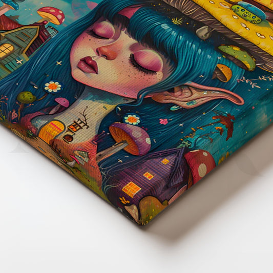 Mushroom Village Dreamer Canvas Painting for Bedroom/Creative Studio