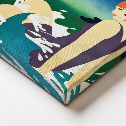 Fuji Summer Swimmer Canvas Painting for Coastal Living Room & Bathroom