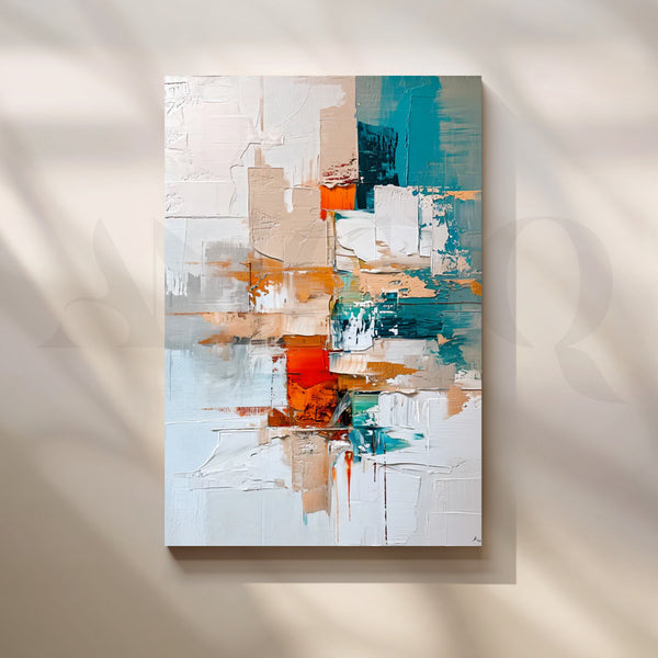Teal & Ember Abstraction Canvas Painting for Living Room