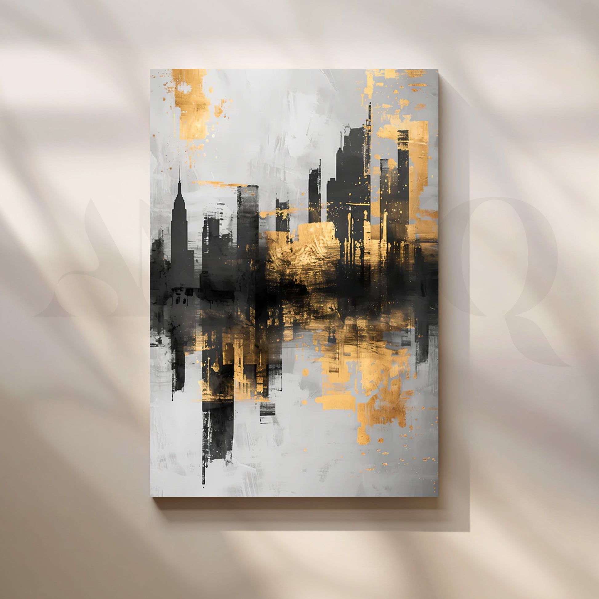 Gilded Skyline Canvas Painting for Home Office