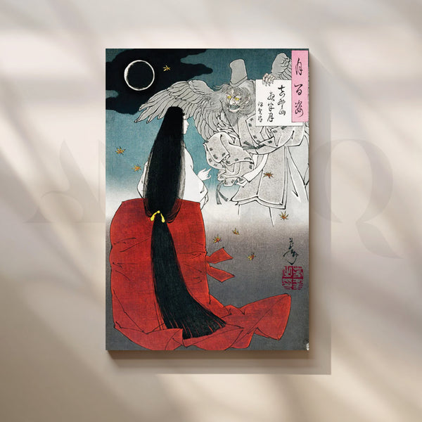 Moonlit Yokai Encounter Canvas Painting for Living Room & Study