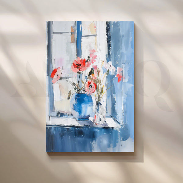 Window Blooms Canvas Painting for Kitchen & Dining Rooms