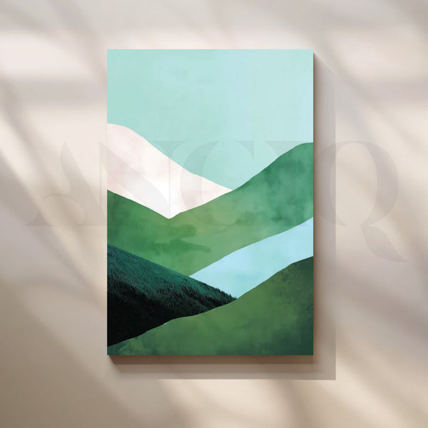 Serene Green Valleys Canvas Painting for Living Room