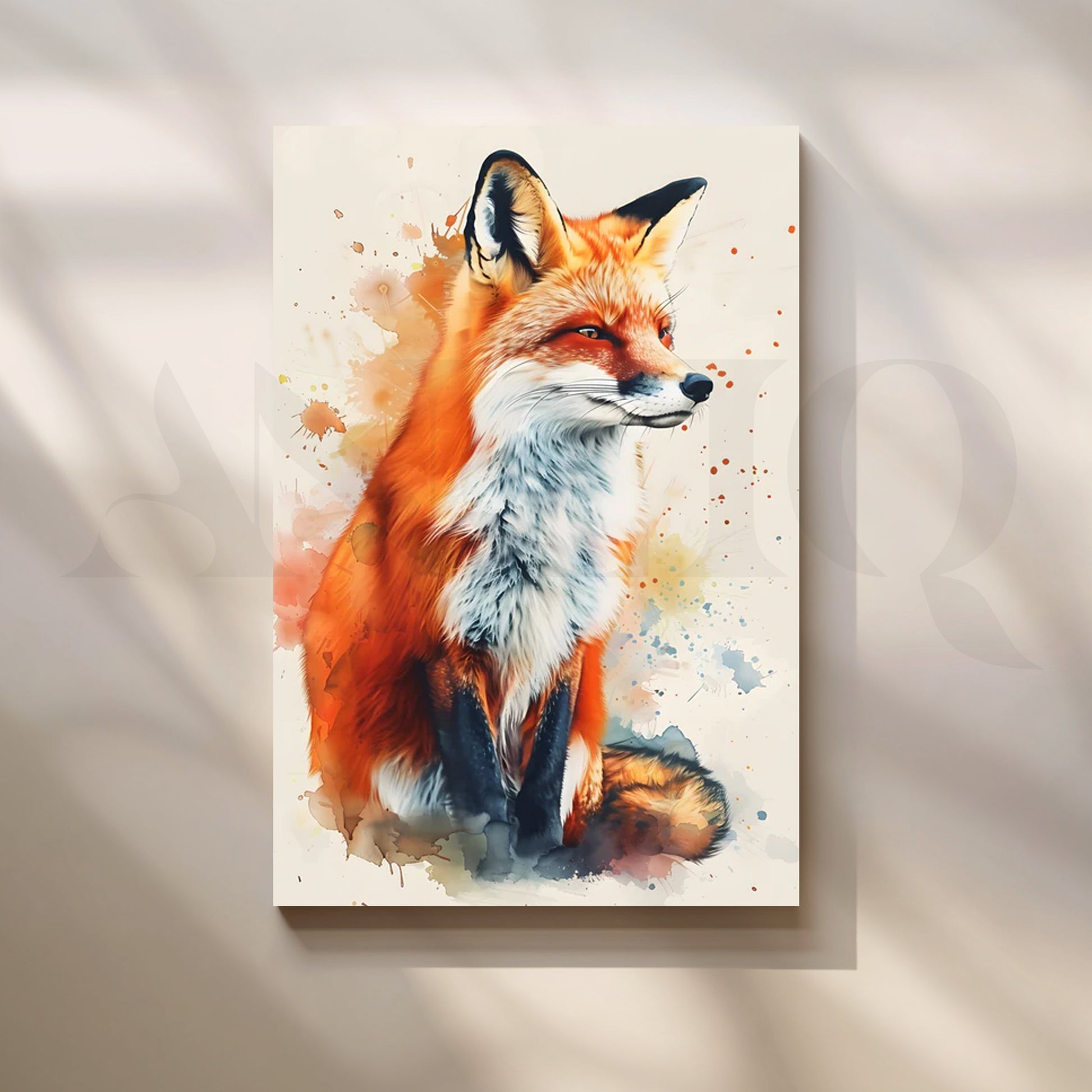 Crimson Fox Watercolor Canvas Painting for Living Room