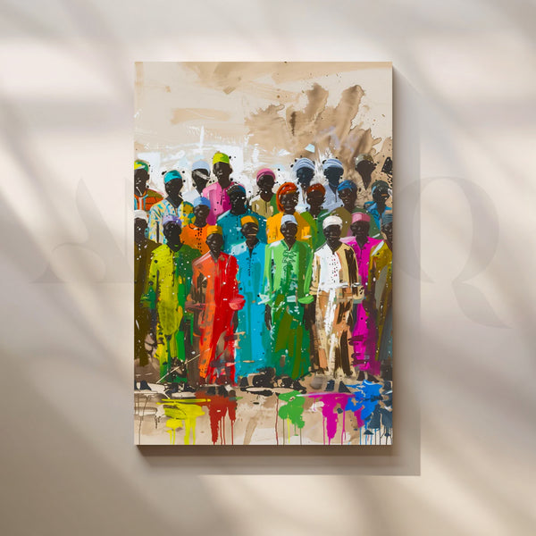 Vibrant Gathering Canvas Painting for Large Living Rooms