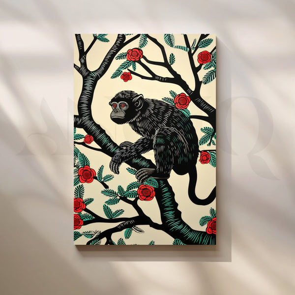 Rose Garden Monkey Canvas Painting for Living Room/Study