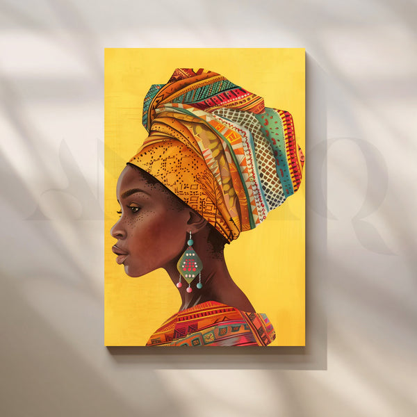 Golden Gele Profile Canvas Pop Art for Stylish Entryway