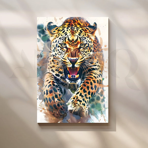 Charging Leopard Canvas Painting for Game Room