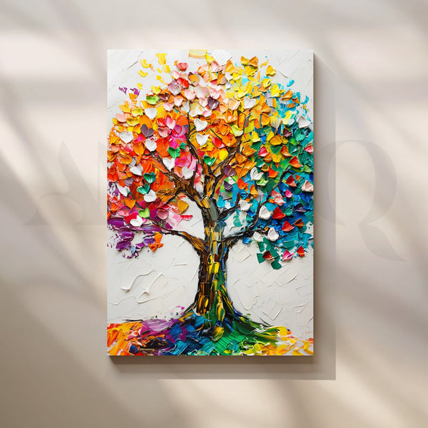 Rainbow Impasto Tree’ Canvas Painting for Living Room