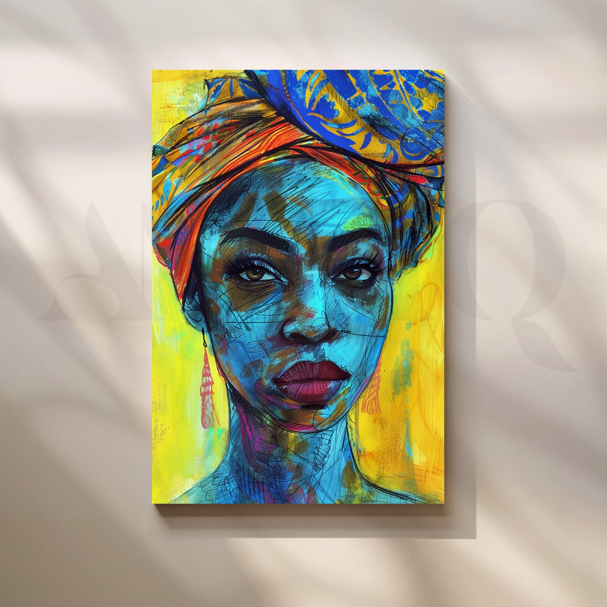 Electric Indigo Muse Canvas Painting for Modern Living Rooms
