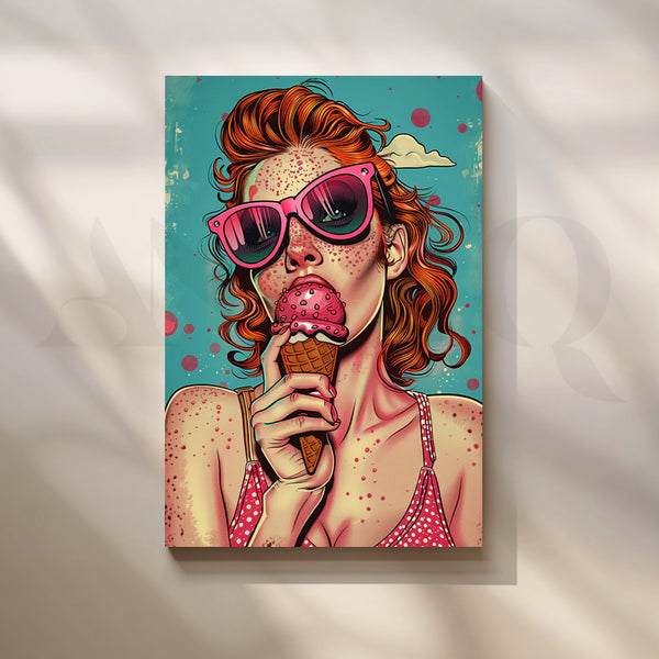 Freckled Girl in Pink Shades with Ice Cream