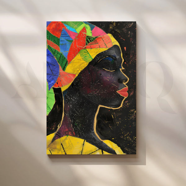 Noir Kente Profile Canvas Painting for Hallway