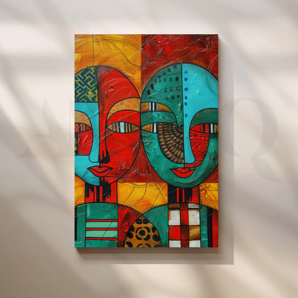 Dual Masks Mosaic Canvas Painting for Dining Room