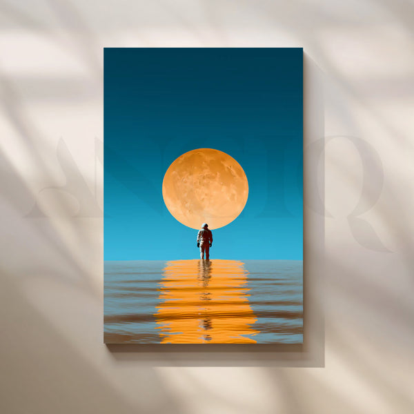 Moonrise Voyager — Surreal Astronaut Seascape Wall Art