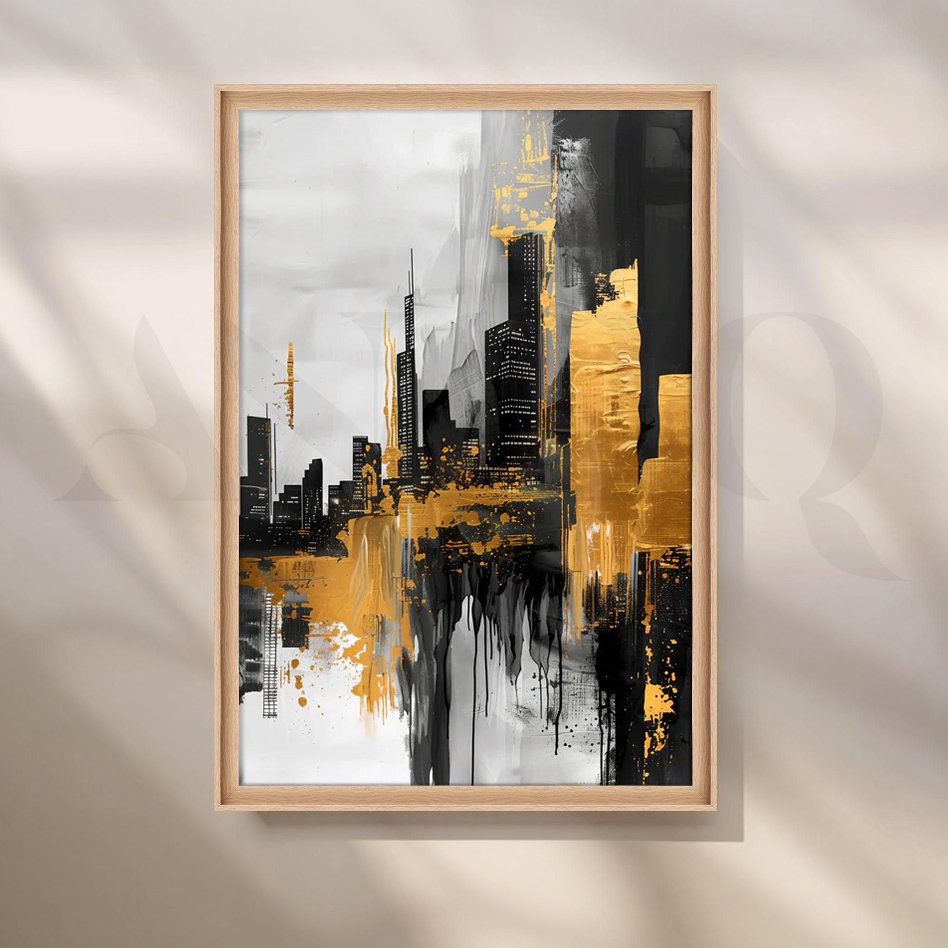 Golden Metropolis Canvas Painting for Entryway