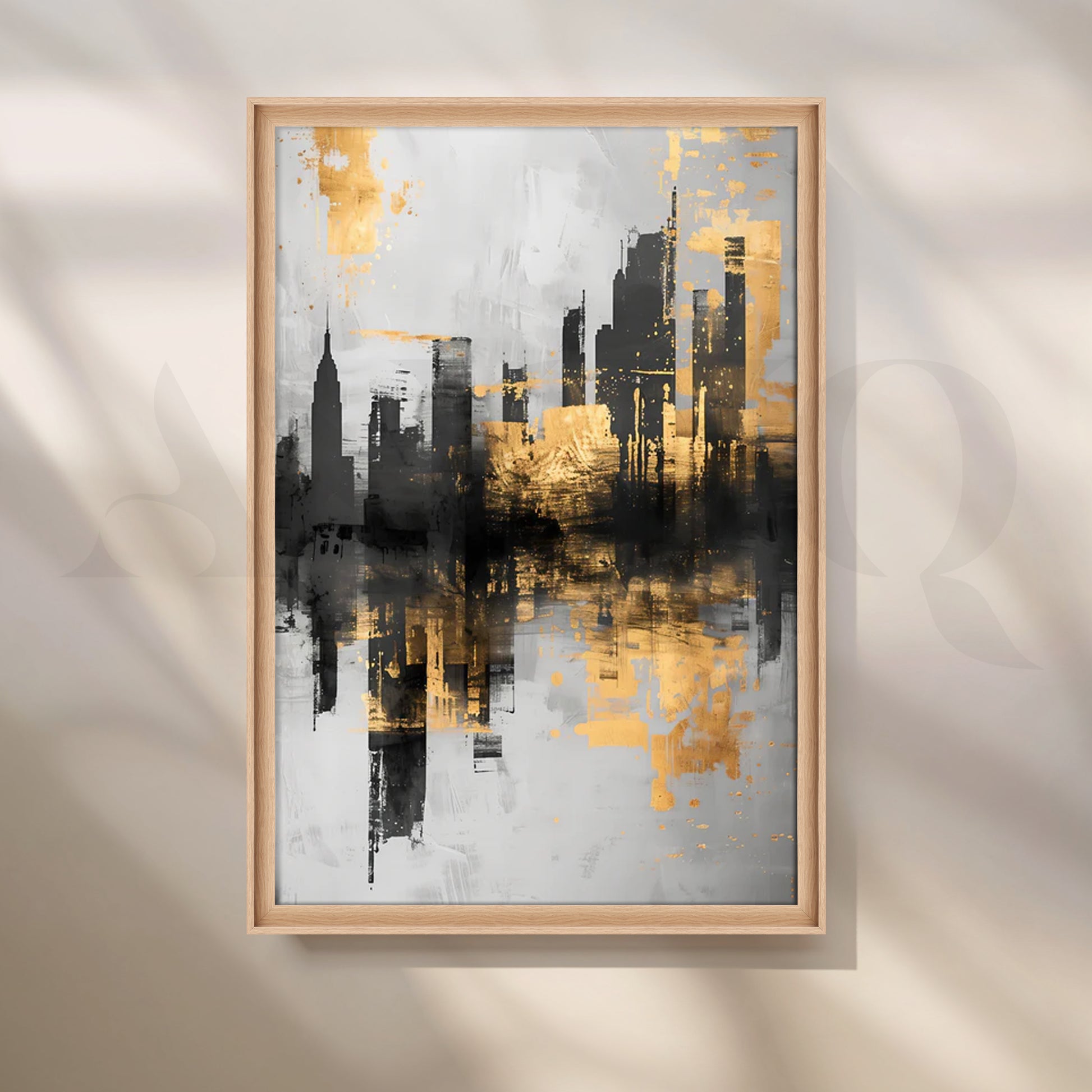 Gilded Skyline Canvas Painting for Home Office