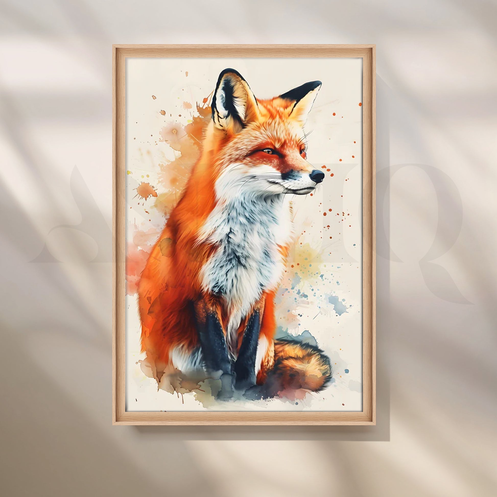 Crimson Fox Watercolor Canvas Painting for Living Room