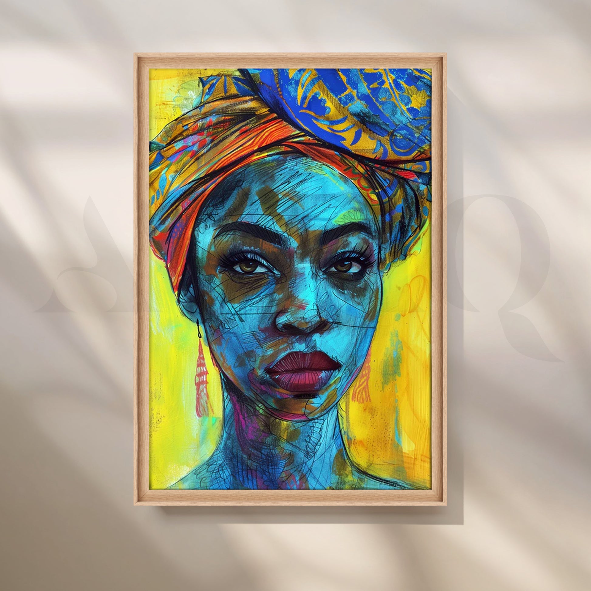 Electric Indigo Muse Canvas Painting for Modern Living Rooms