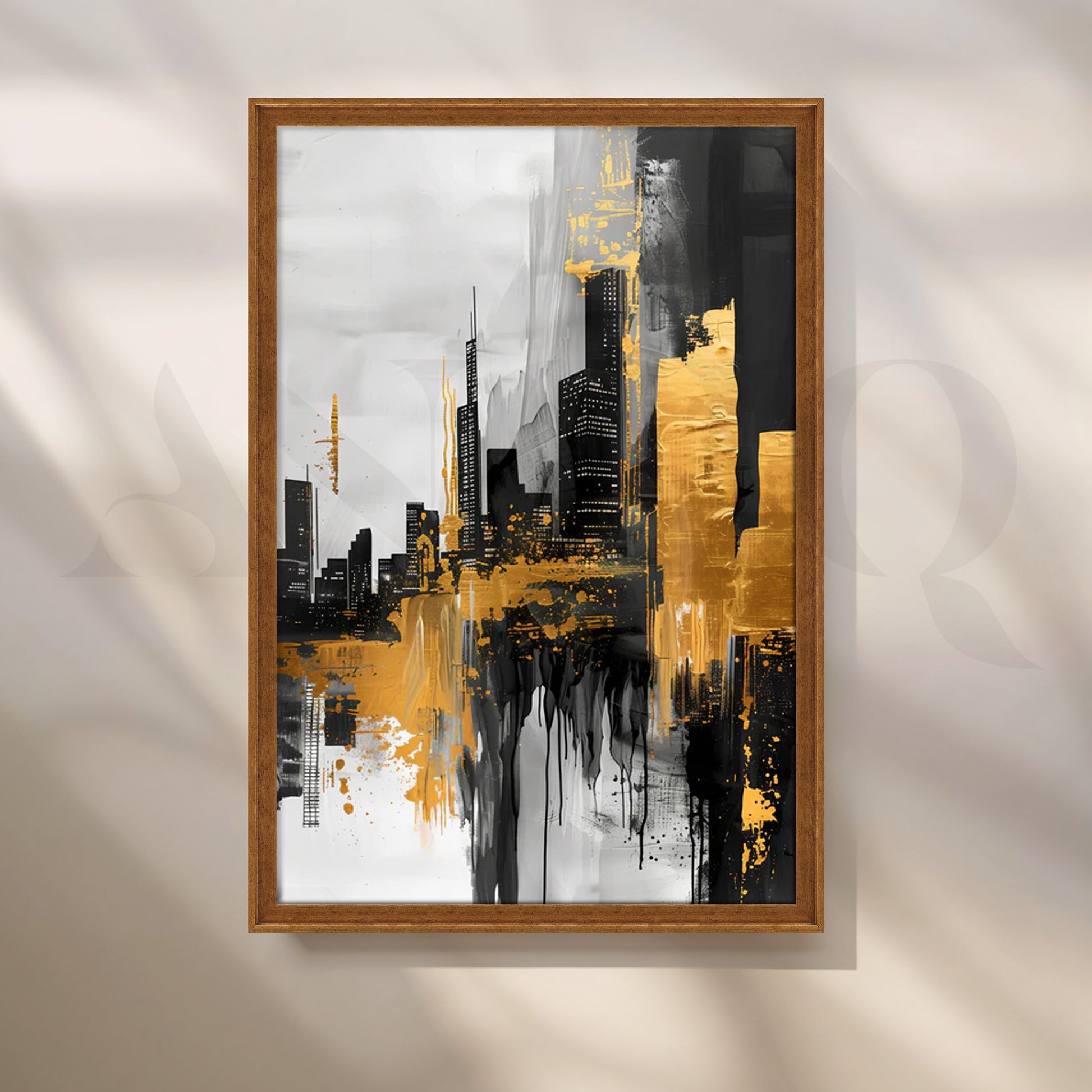 Golden Metropolis Canvas Painting for Entryway