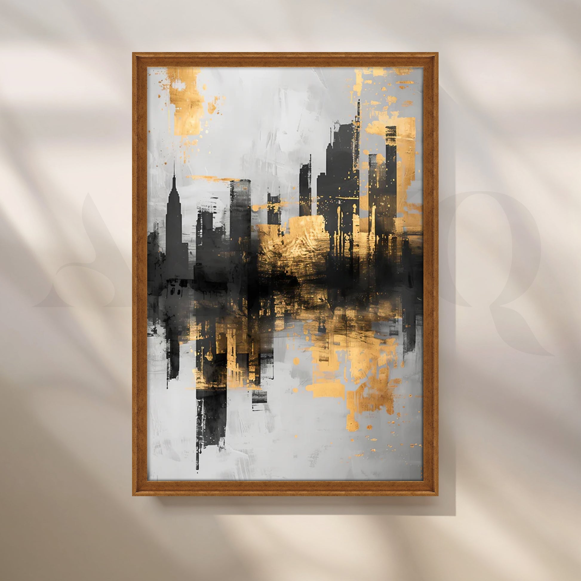 Gilded Skyline Canvas Painting for Home Office