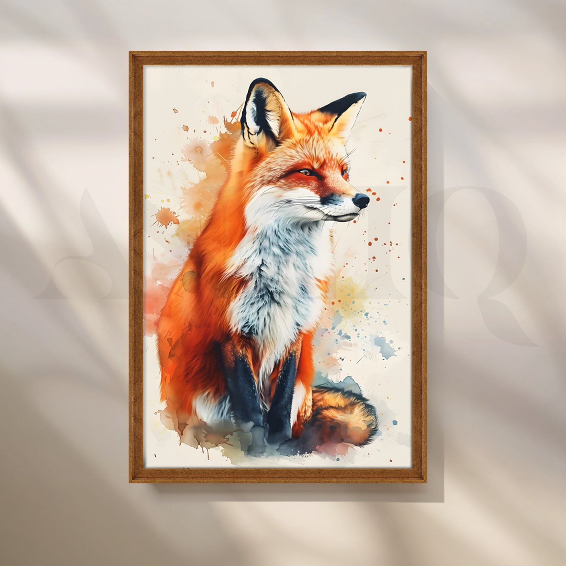 Crimson Fox Watercolor Canvas Painting for Living Room