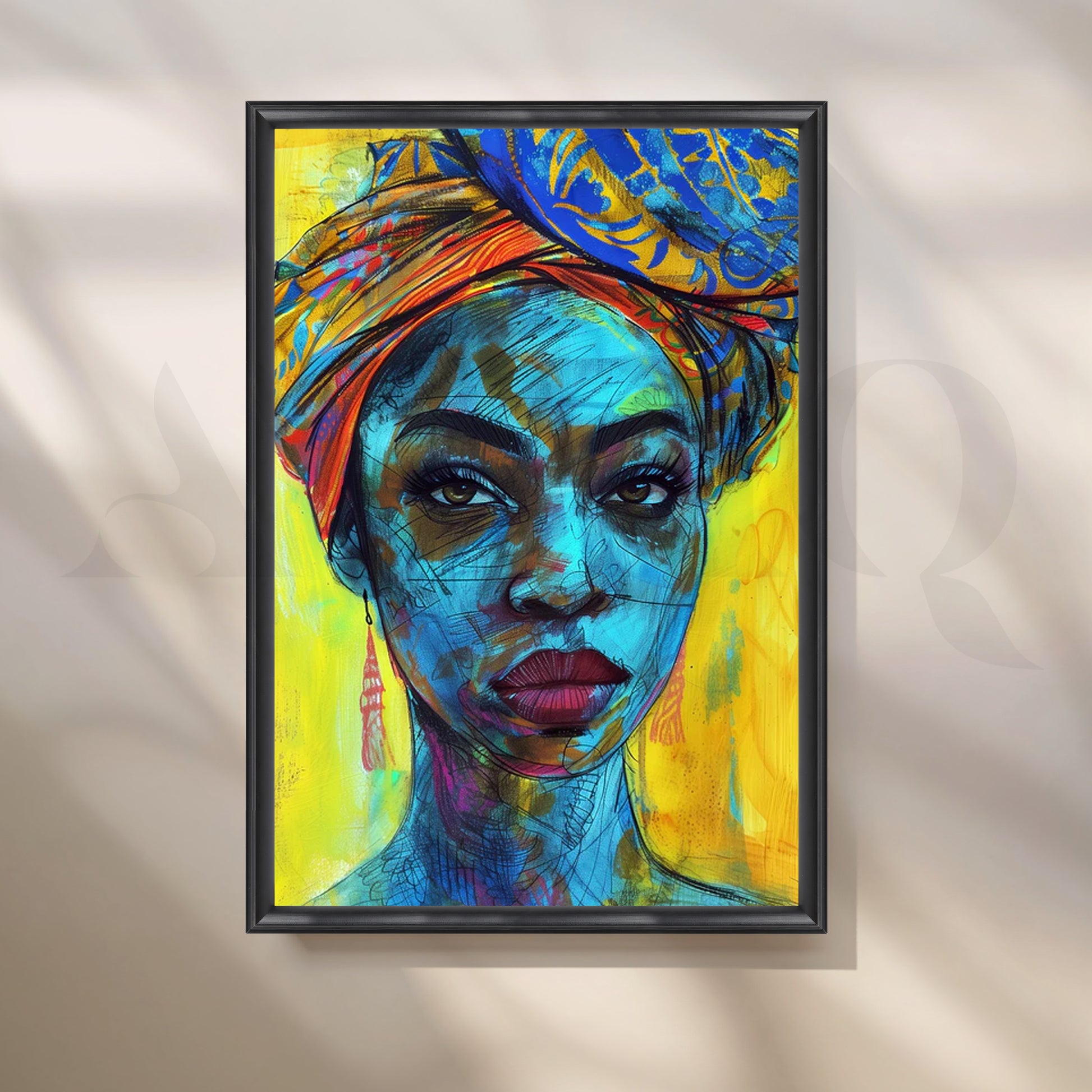 Electric Indigo Muse Canvas Painting for Modern Living Rooms