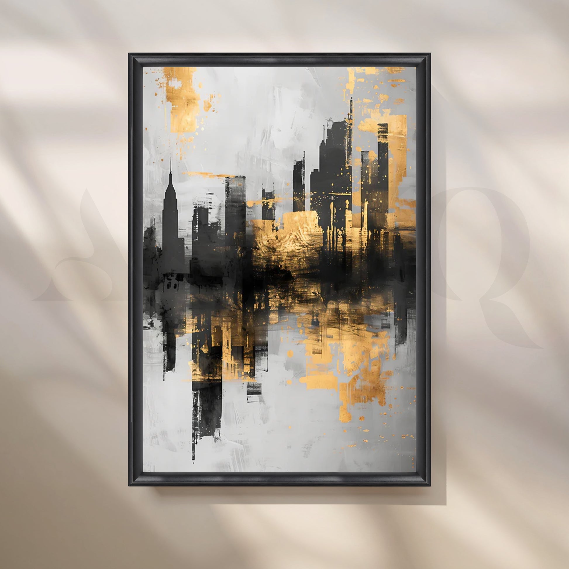 Gilded Skyline Canvas Painting for Home Office