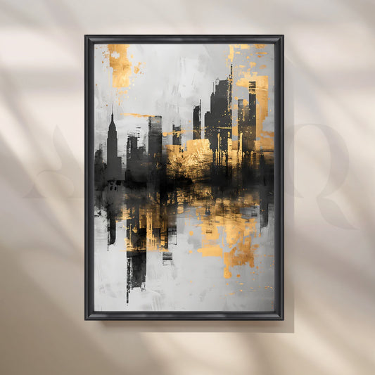 Gilded Skyline Canvas Painting for Home Office