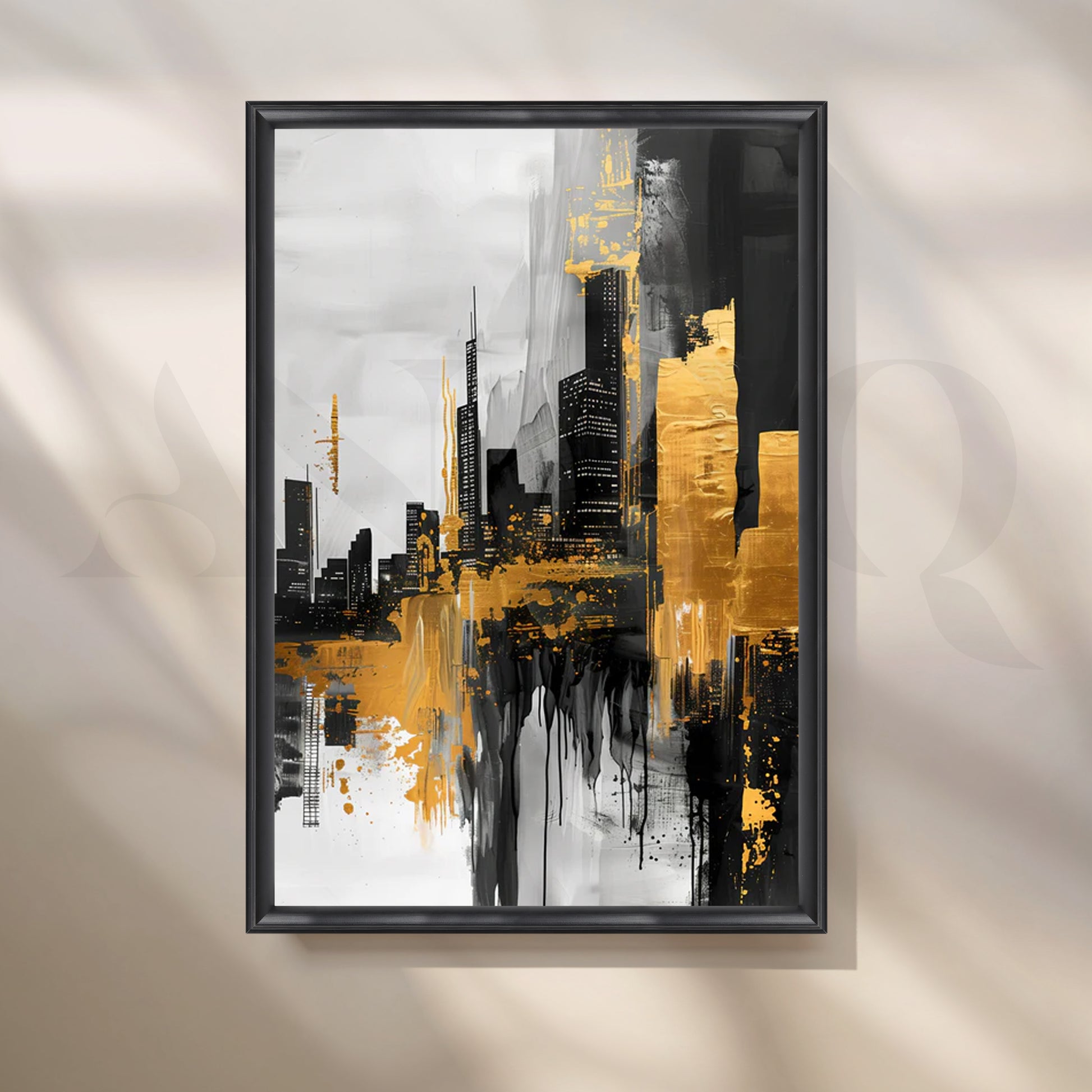 Golden Metropolis Canvas Painting for Entryway