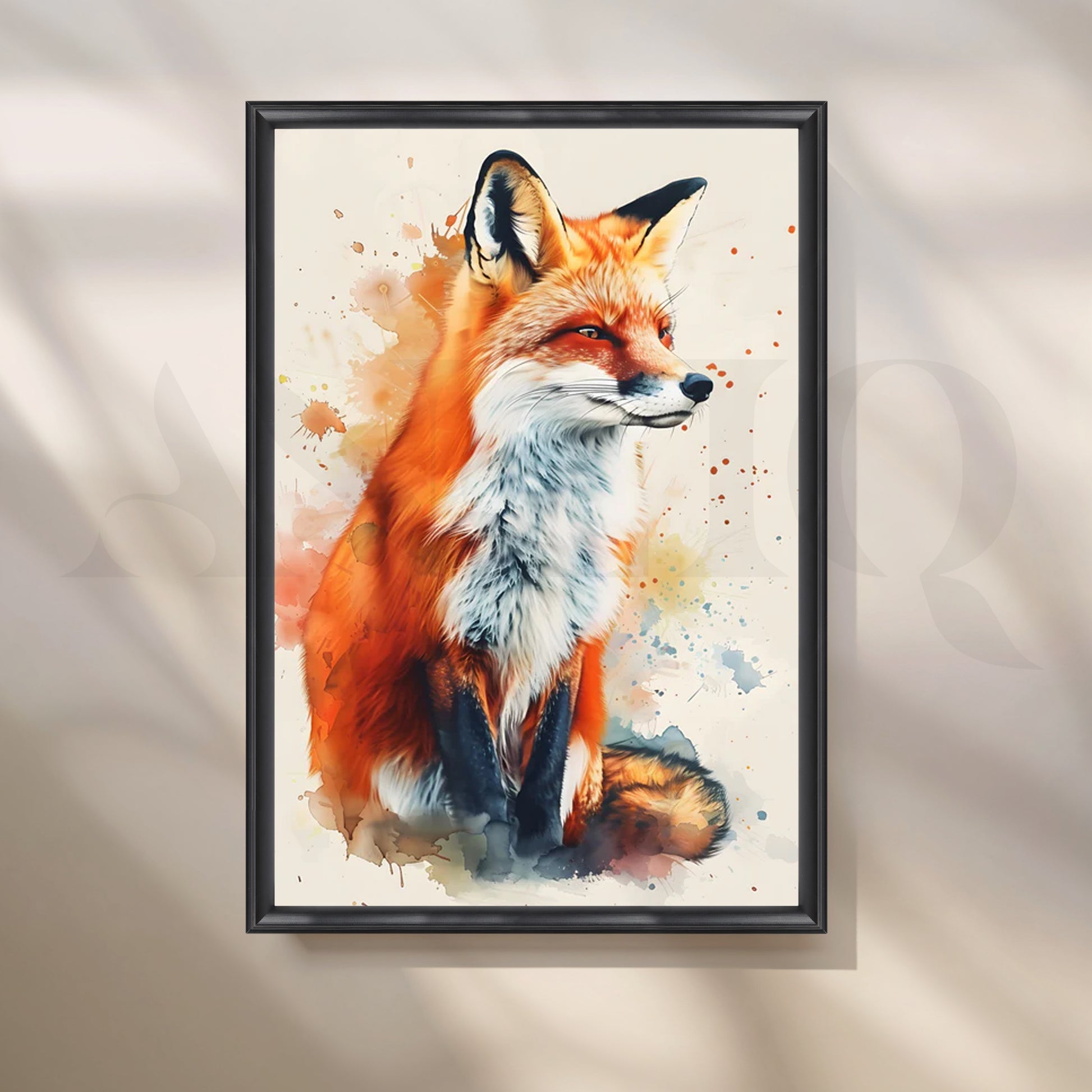 Crimson Fox Watercolor Canvas Painting for Living Room