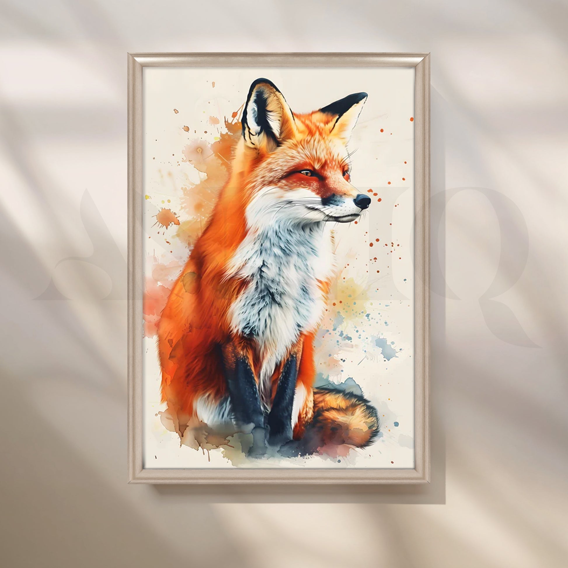 Crimson Fox Watercolor Canvas Painting for Living Room