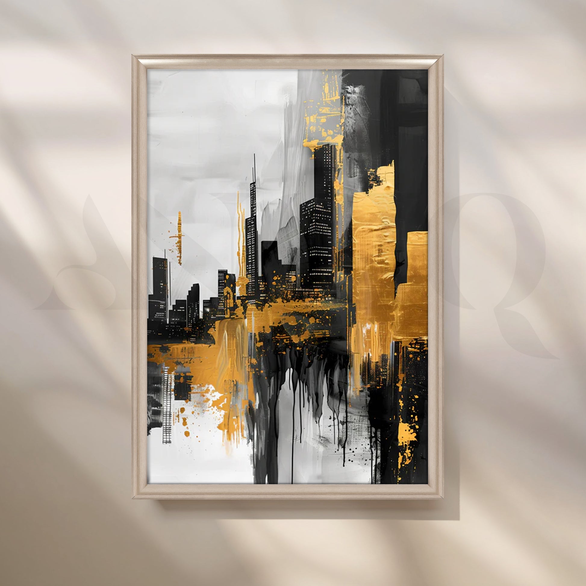 Golden Metropolis Canvas Painting for Entryway
