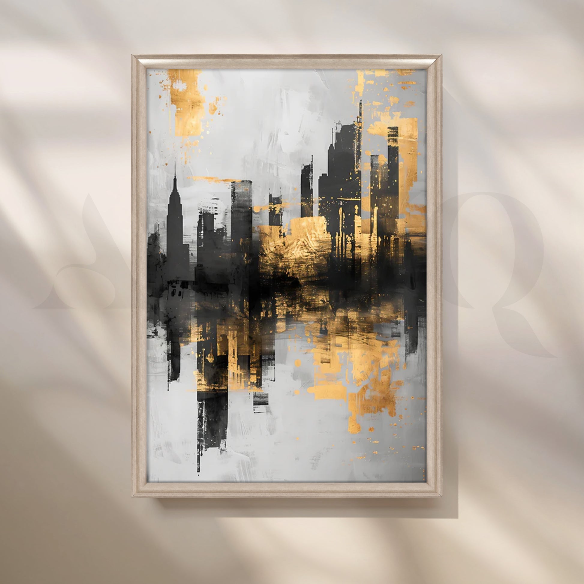 Gilded Skyline Canvas Painting for Home Office