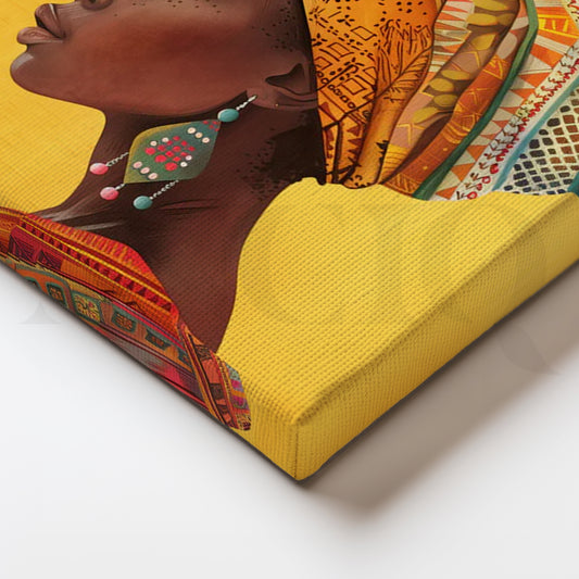 ‘Golden Gele Profile’ Canvas Painting for Stylish Entryways
