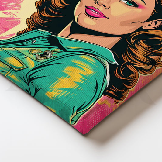 Neon Cowgirl Pop Portrait Canvas Painting for Living Room