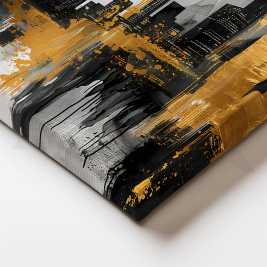 Golden Metropolis Canvas Painting for Entryway