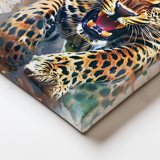 Charging Leopard Canvas Painting for Game Room