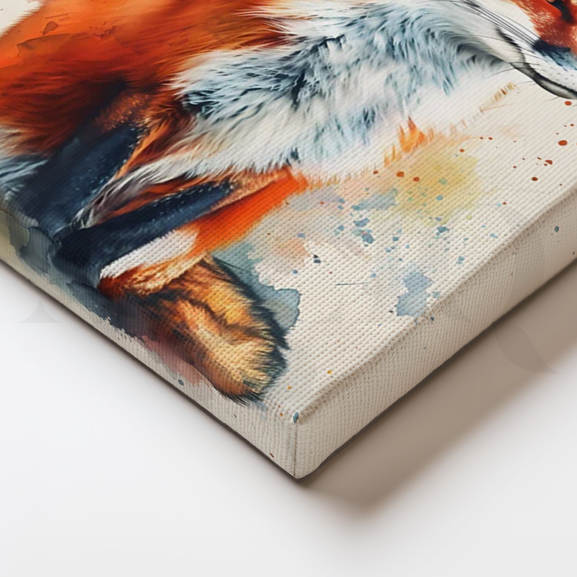 Crimson Fox Watercolor Canvas Painting for Living Room