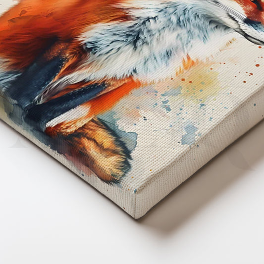 Crimson Fox Watercolor Canvas Painting for Living Room