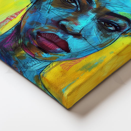 Electric Indigo Muse Canvas Painting for Modern Living Rooms