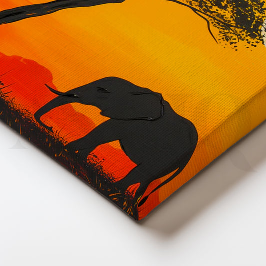 Savannah Sunset Elephant Canvas Painting for Living Room