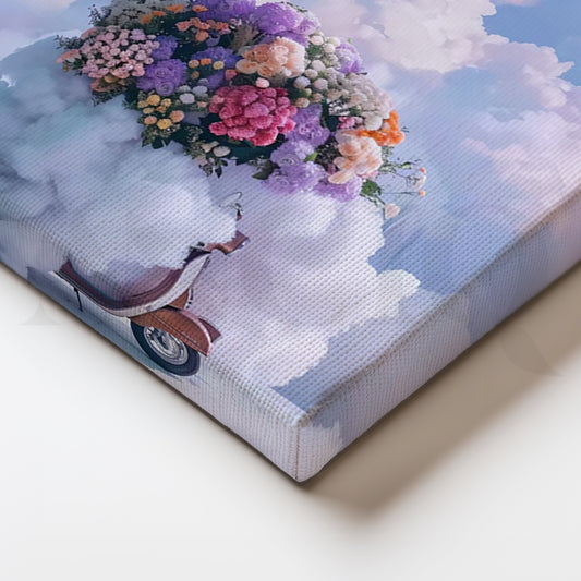 Cloud Scooter Bouquet Canvas Painting for Living Room